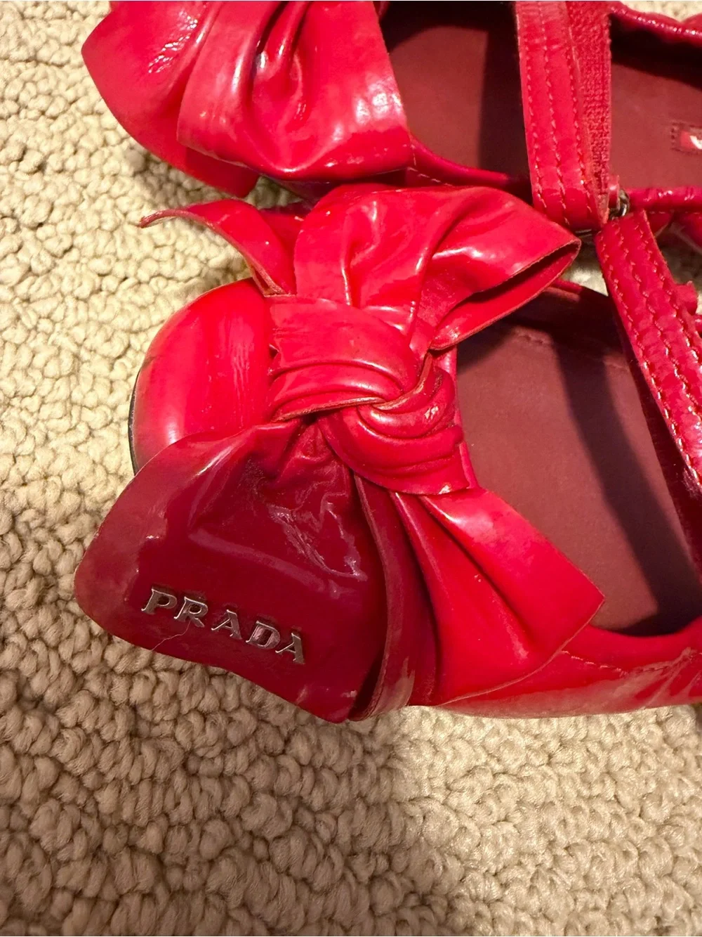 Prada Kids Red Patent Bow Mary Janes